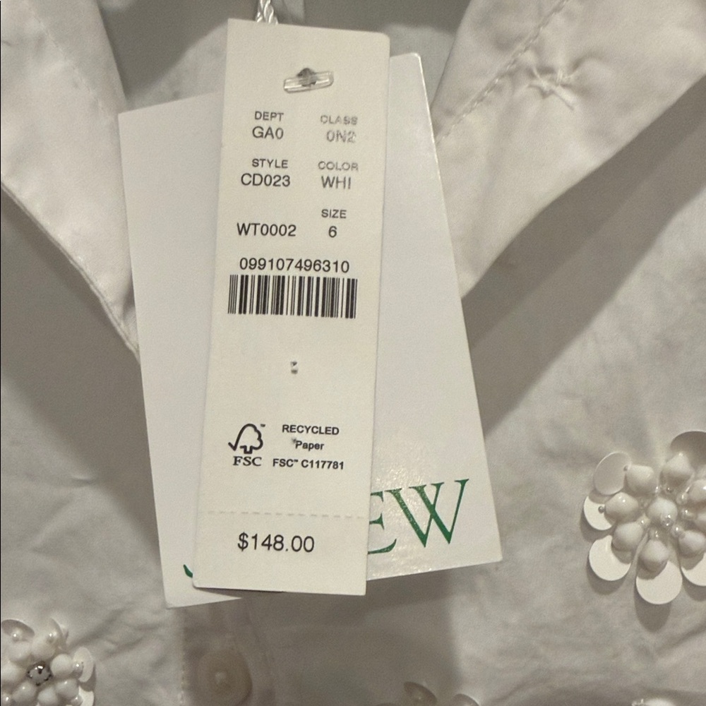 J. Crew Collection White Embroidered Short-Sleeve Button-Down Shirt 6 - Picture 4 of 9